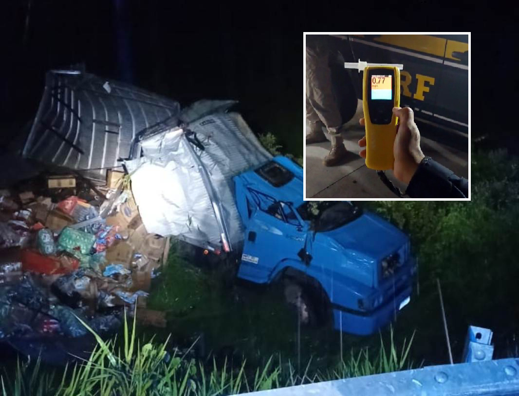 PRF prende motorista embriagado após acidente com caminhão na BR 226, em Macaíba/RN