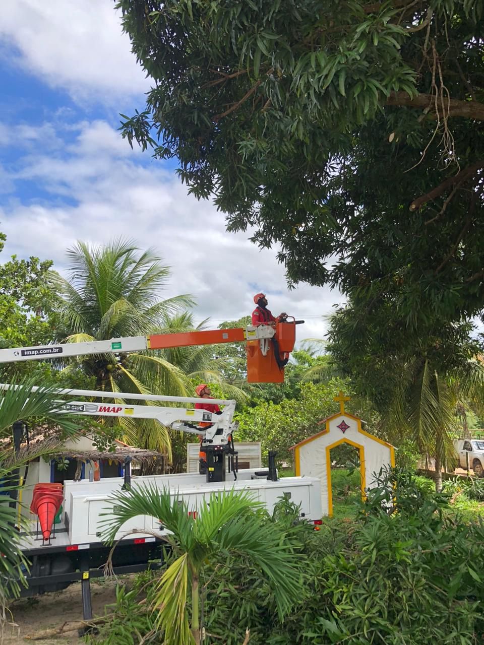 Moradores relatam risco de queda de árvores em barranco e Bombeiros realizam poda preventiva em Areia Preta