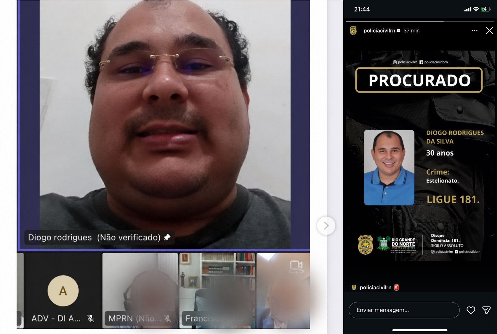 Procurado: PC divulga nova foto e reitera buscas por ex-vereador Diogo Rodrigues