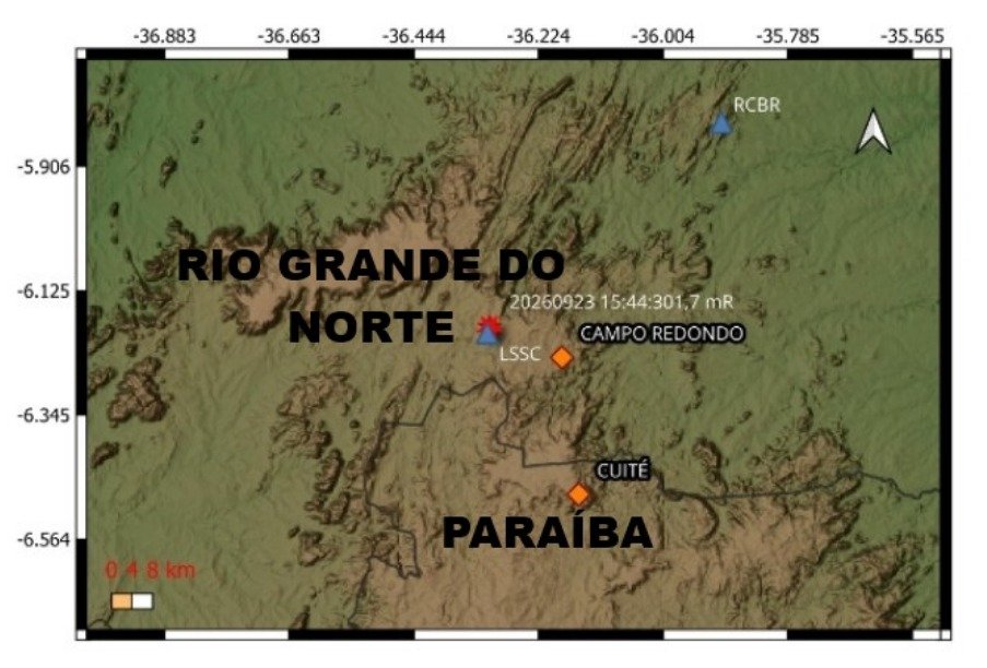 LabSis registra terceiro tremor de terra na divisa entre o Rio Grande do Norte e a Paraíba em dez dias